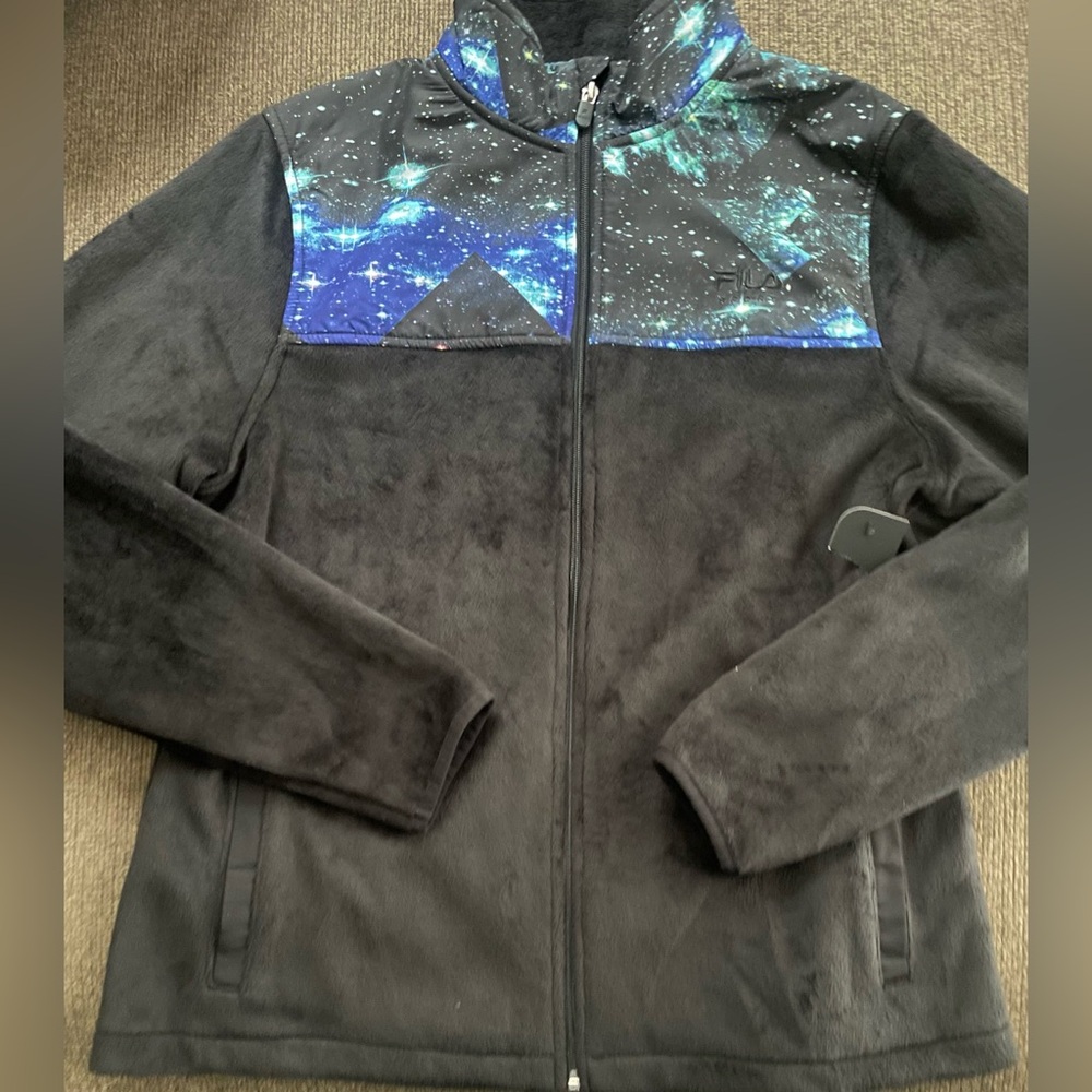 NWT Women’s FILA SPORT Fleece Full Zip Jacket Black Multi ~ Size M